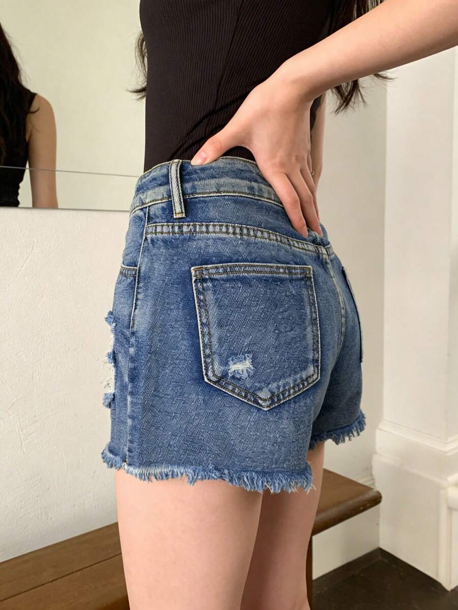 Womens Mid-Rise Distressed Fra - Shorts Denim Frayed 评论和价格