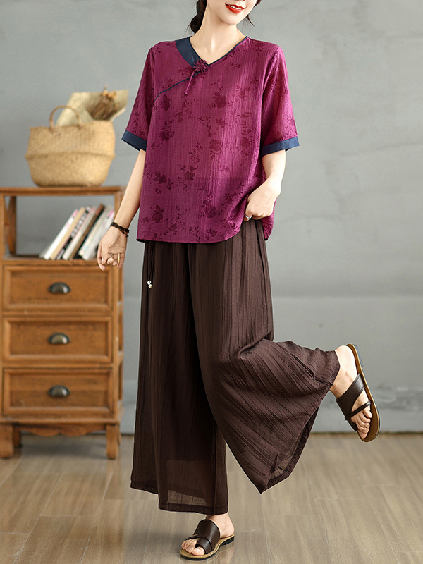 Chinese Floral Print Linen Sil - Linen Pant Wide 评论和价格