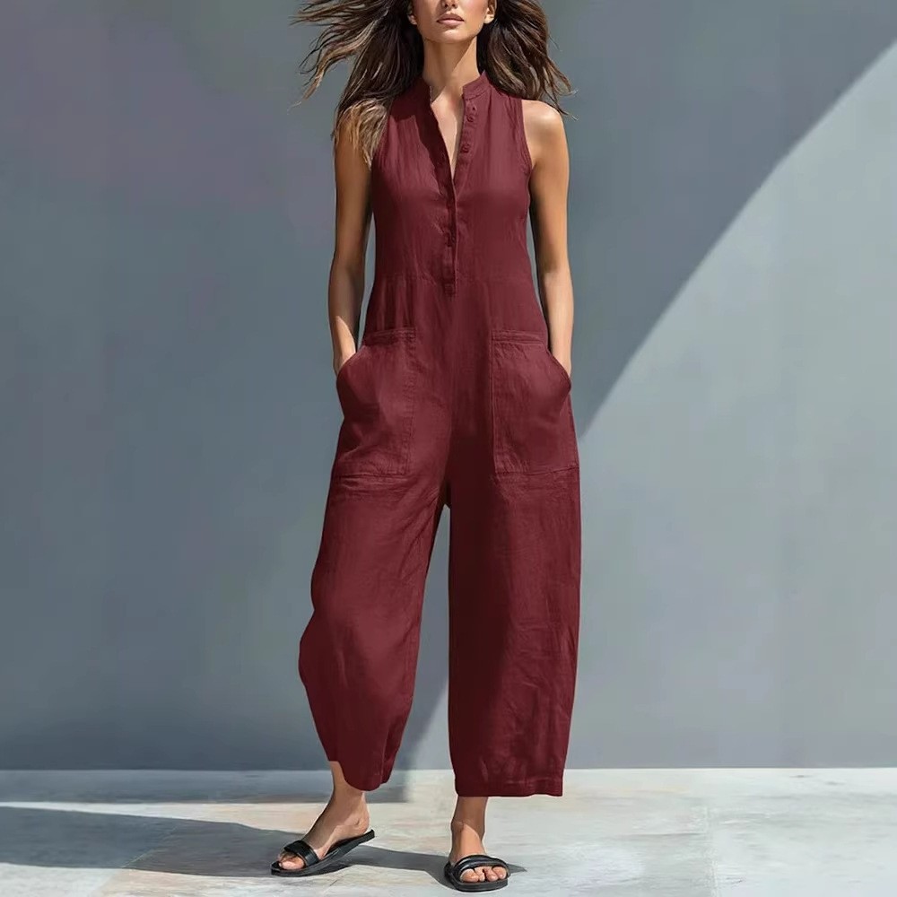 Women's And Woman Sleeveless M - Jumpsuit Linen Relaxed 评论和价格