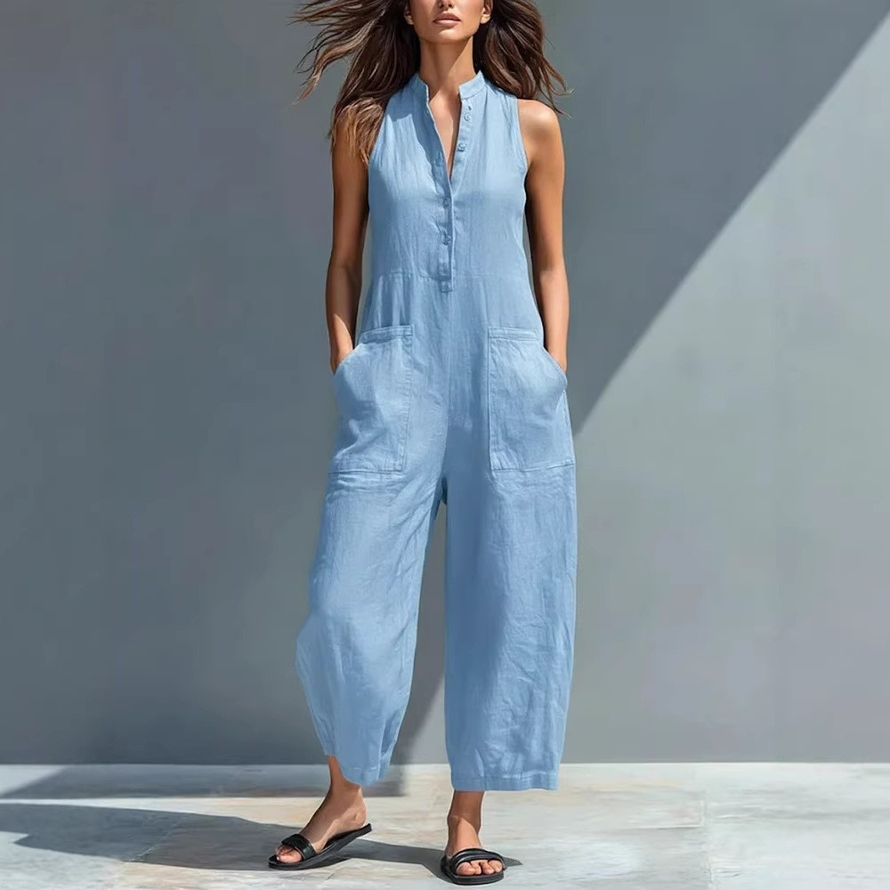 Women's And Woman Sleeveless M - Jumpsuit Linen Relaxed 评论和价格