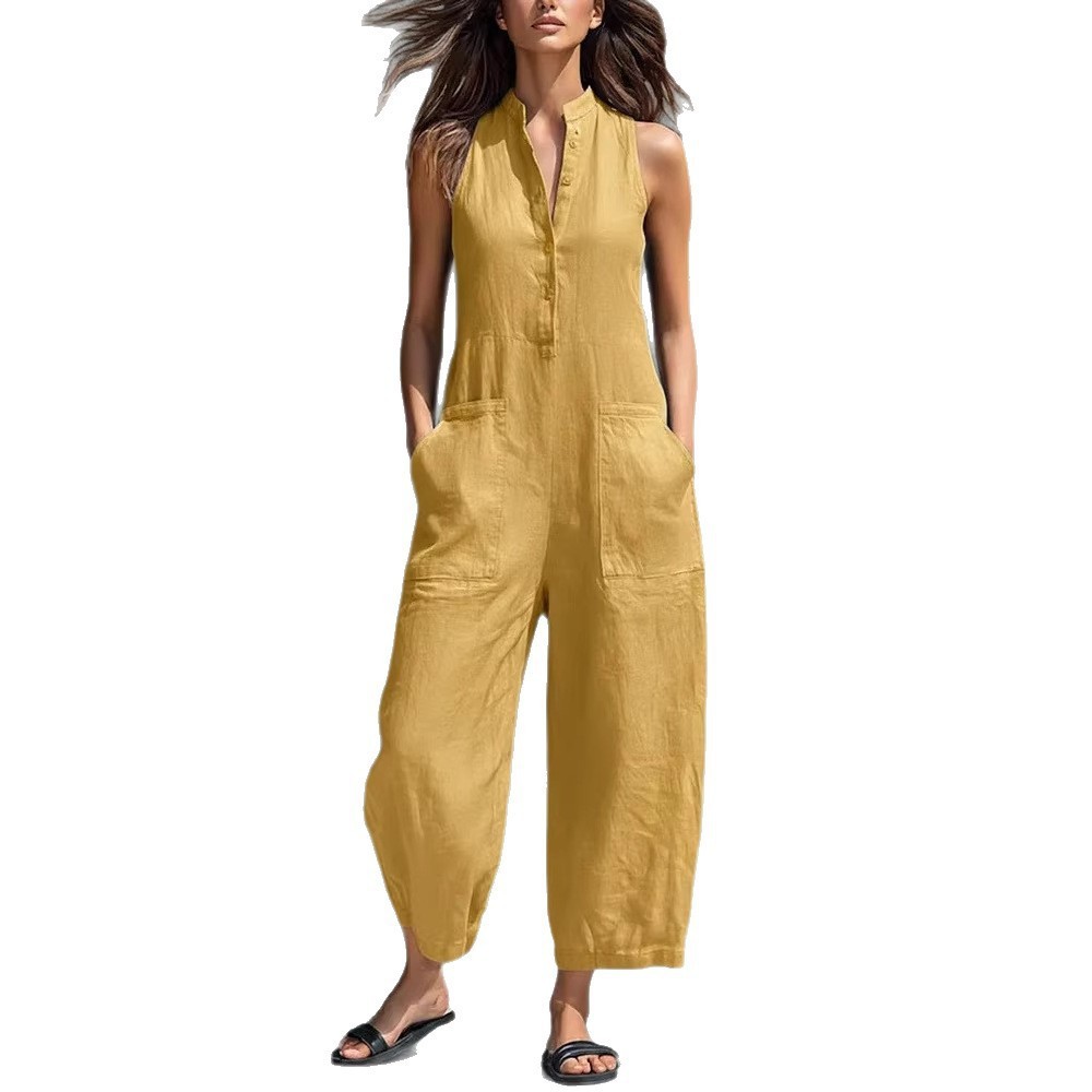 Women's And Woman Sleeveless M - Jumpsuit Linen Relaxed 评论和价格