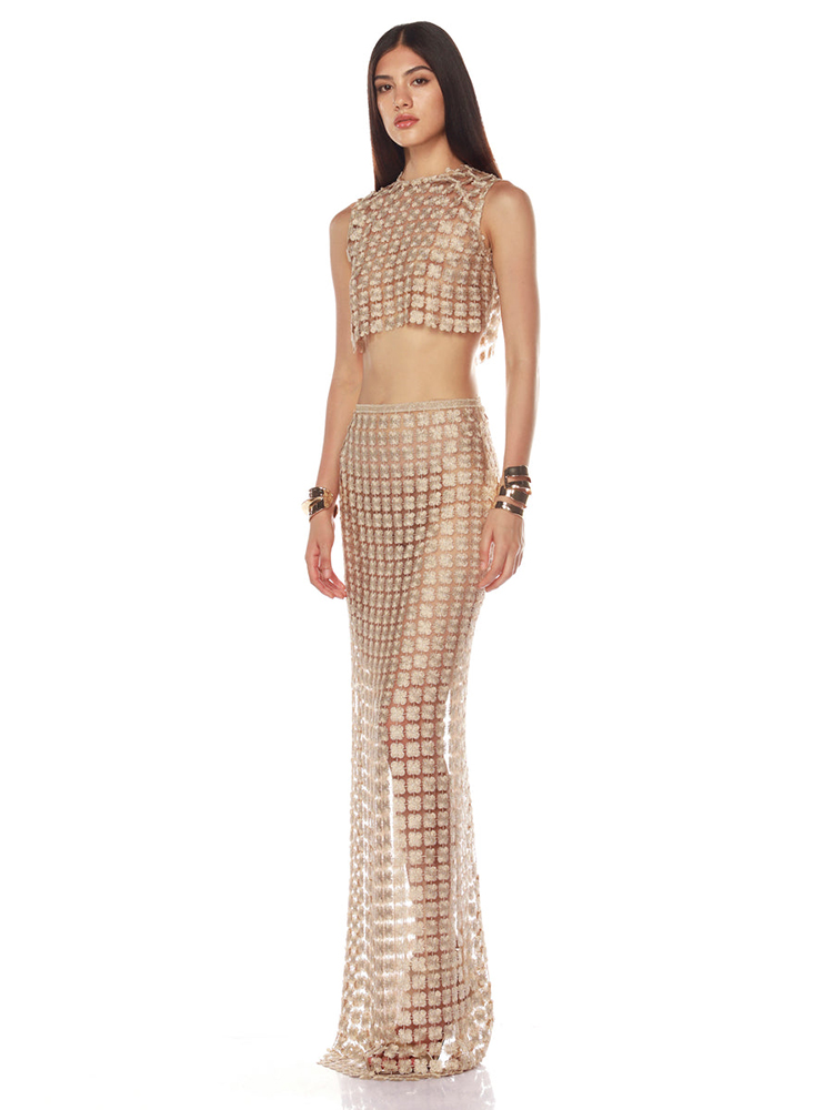 VC Stylish Beige Sleeveless Cr - Crop Top Crochet 评论和价格