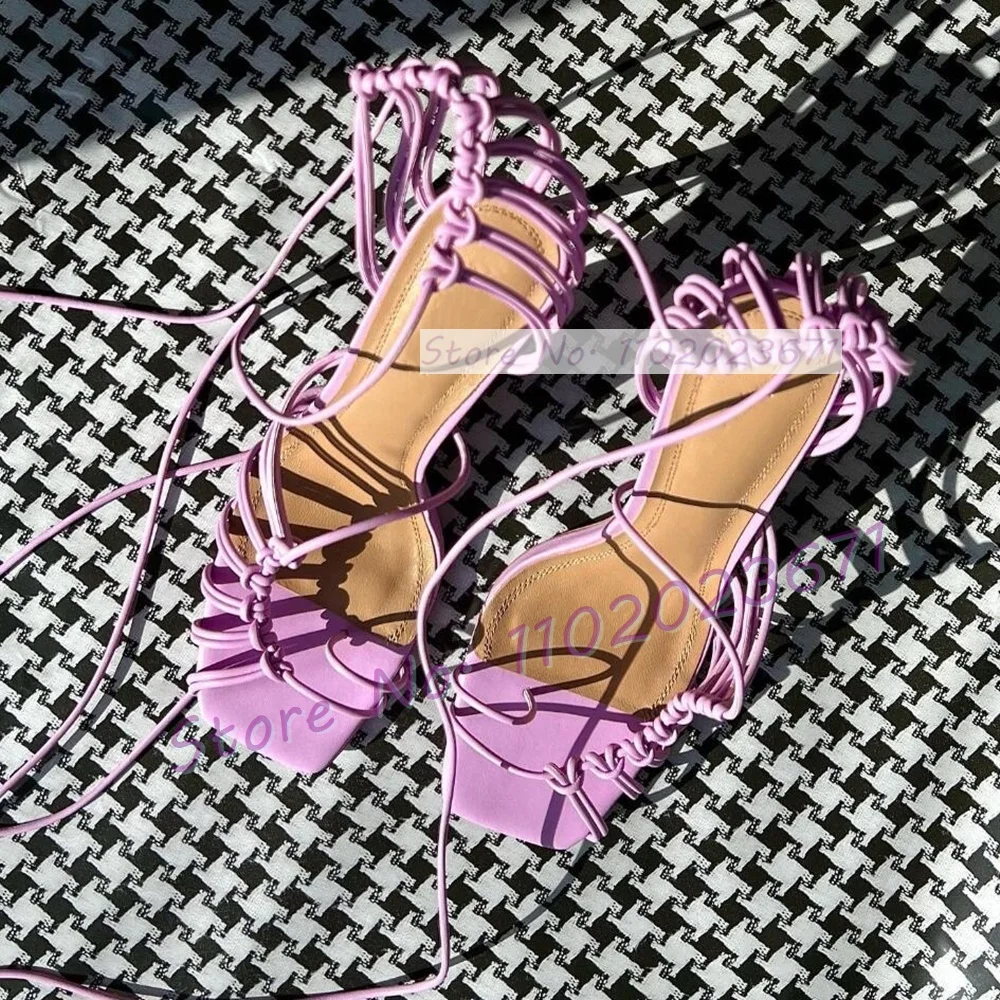 Chic Corded Lace-up Caged Sand - Sandal Strappy Heeled 评论和价格
