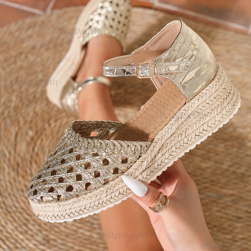Boho Women's Hollow Out Woven  - Wedge Espadrille Women 评论和价格