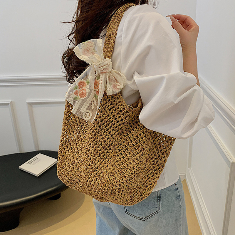 Summer Lace Bow Tote Bags Wome - Crochet Bag Raffia 评论和价格