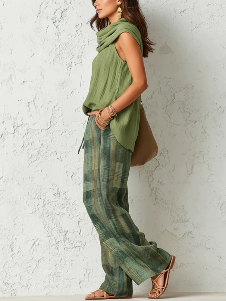 New Summer Women Pants 2 Piece - Linen Pant Wide 评论和价格