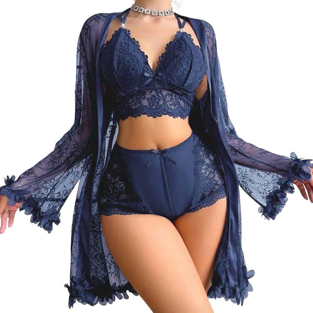 Sexy Sleepwear Set Floral Lace - Kimono Sheer Floral 评论和价格