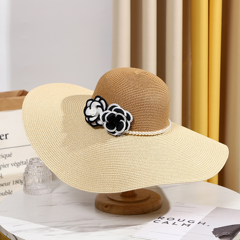Two Tones Wide Brim Summer Hat - Hat Floppy Wide 评论和价格