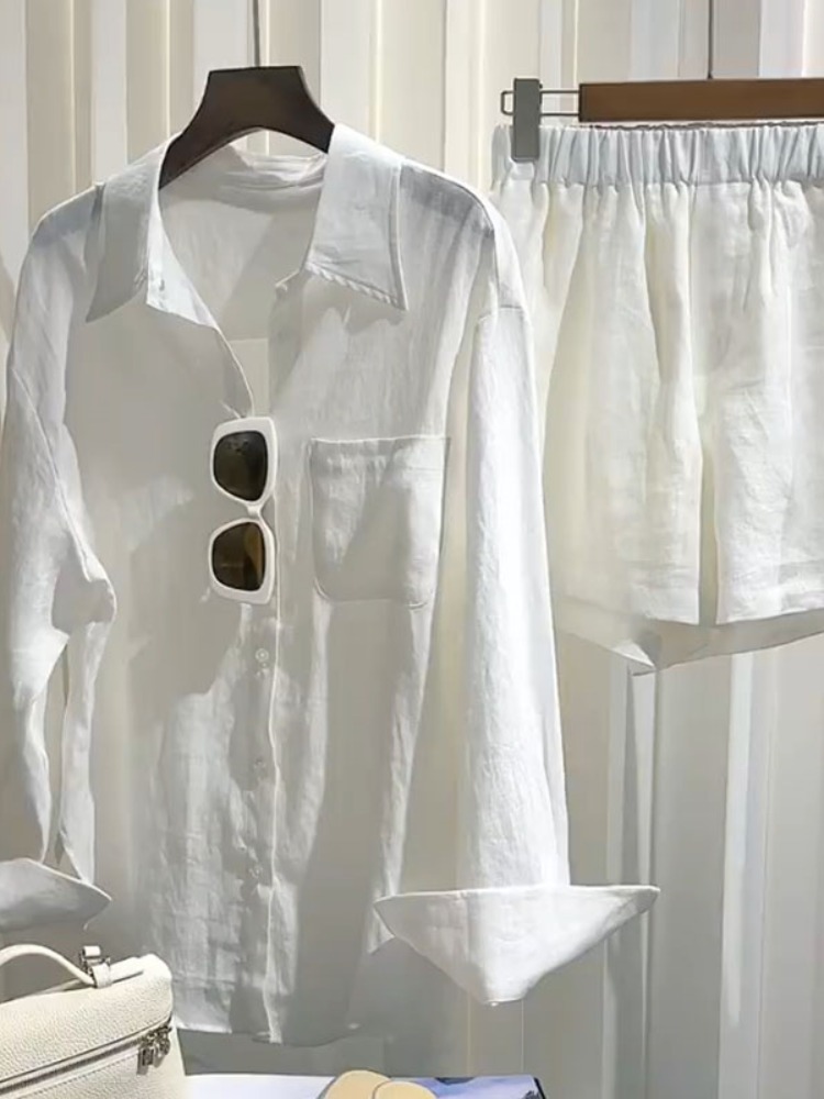Summer Women's Linen Shirt Set - Linen Pant Wide 评论和价格