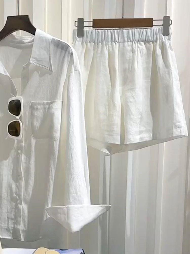 Summer Women's Linen Shirt Set - Linen Pant Wide 评论和价格