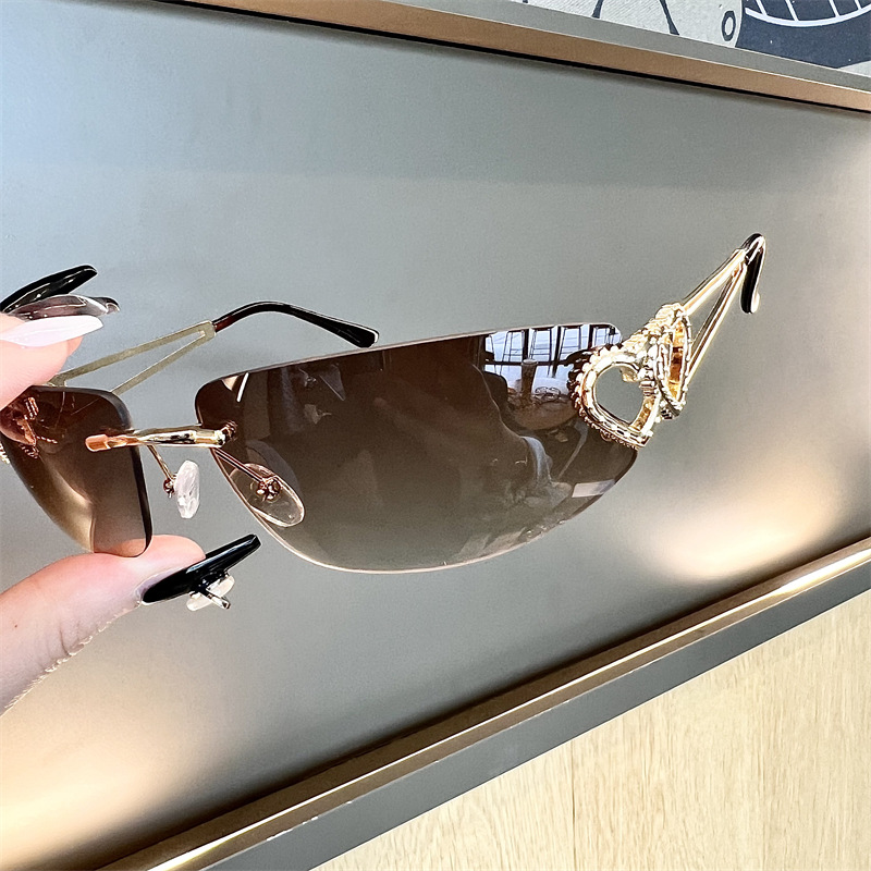 New Oval Cat Eye Frameless Mer - Sunglasses Cat Eye 评论和价格