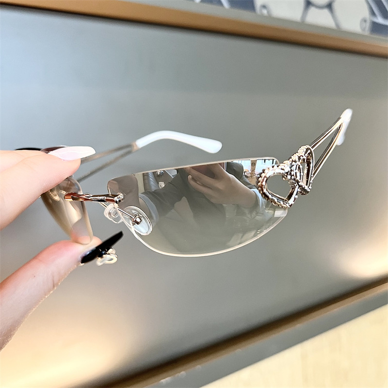 New Oval Cat Eye Frameless Mer - Sunglasses Cat Eye 评论和价格