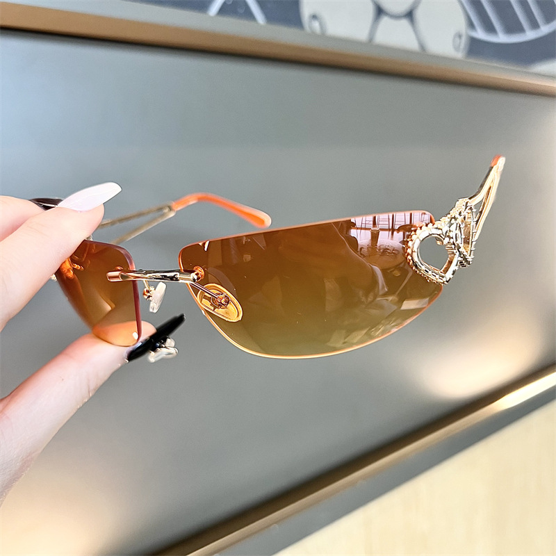 New Oval Cat Eye Frameless Mer - Sunglasses Cat Eye 评论和价格