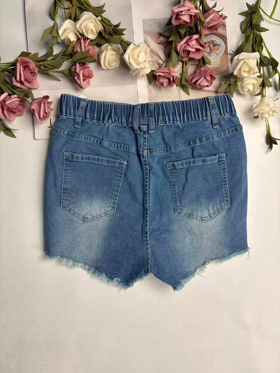 Womens Elastic Waist Frayed He - Shorts Denim Frayed 评论和价格