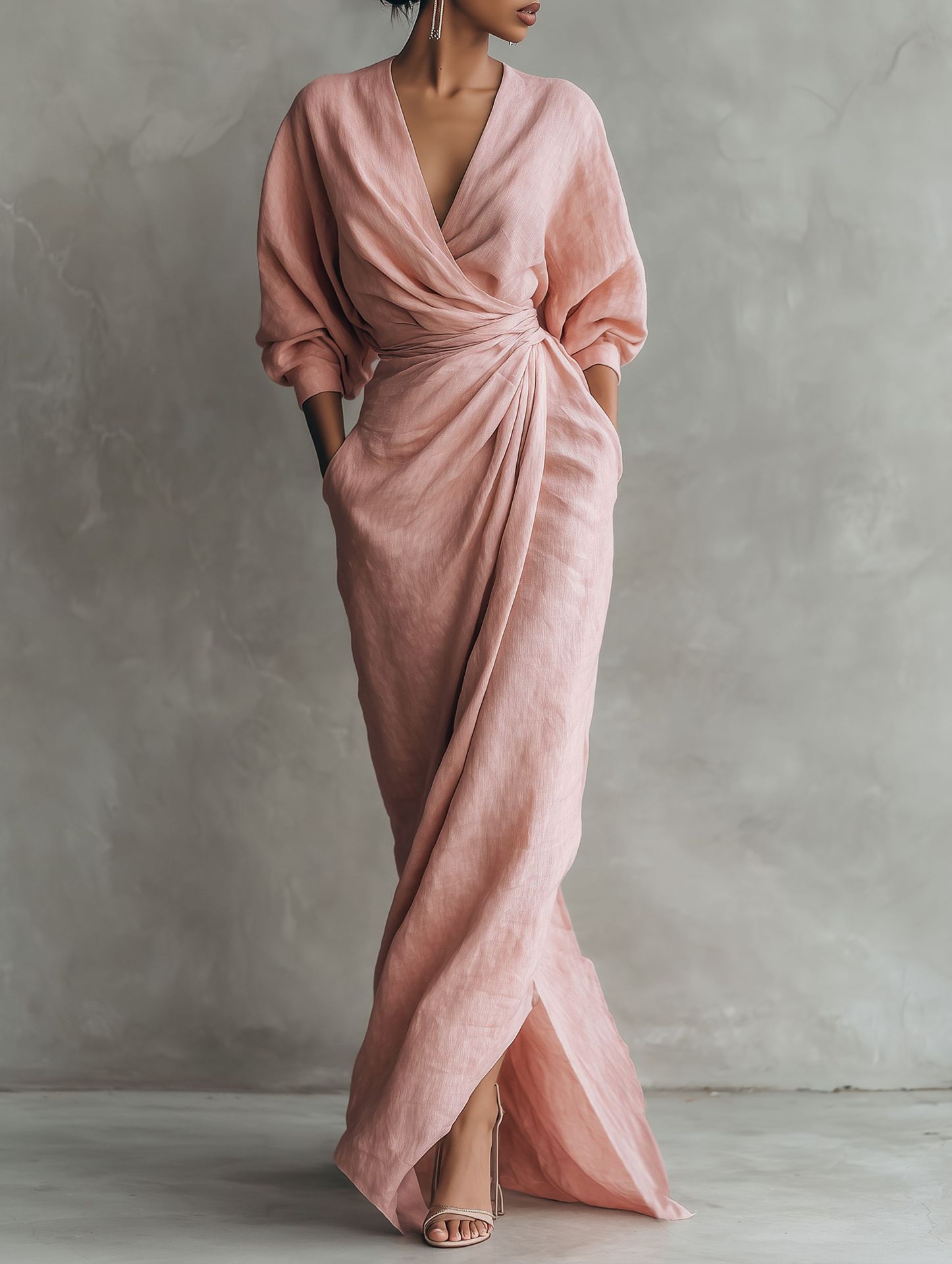 Women Linen Blend Wrap Maxi Dr - Linen Dress Wrap 评论和价格