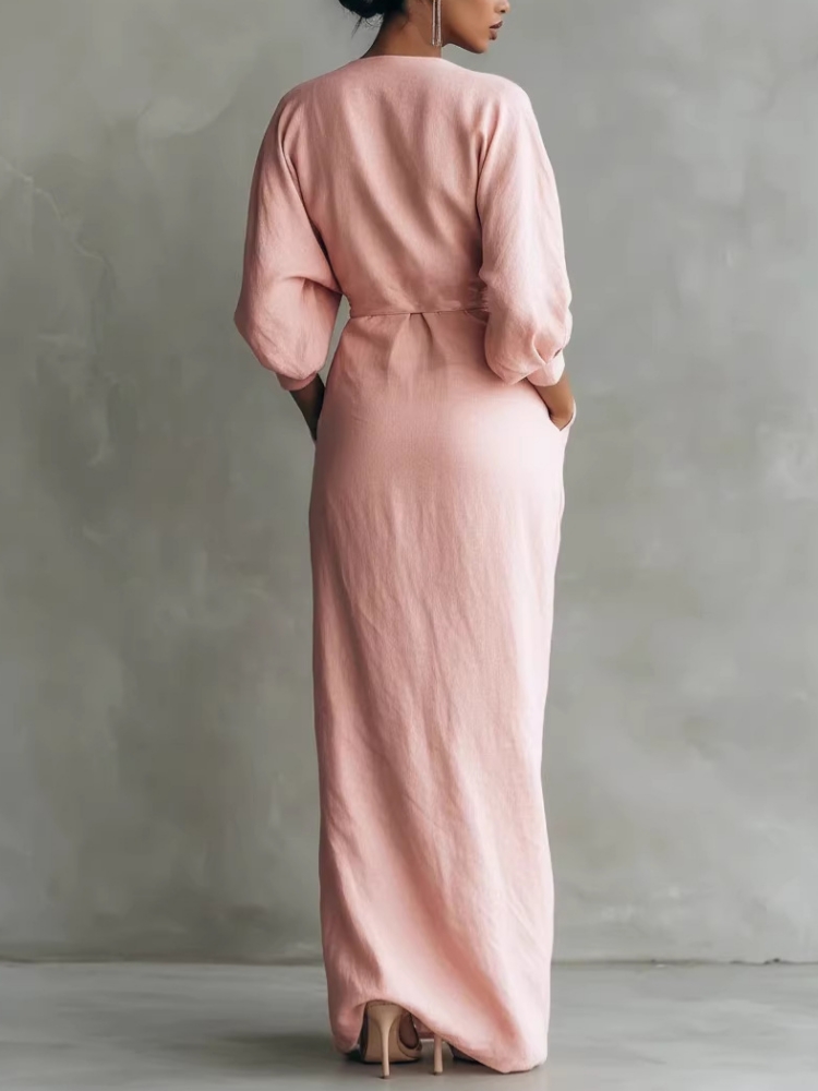 Women Linen Blend Wrap Maxi Dr - Linen Dress Wrap 评论和价格