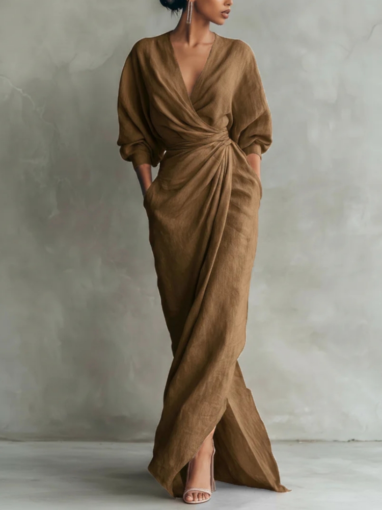 Women Linen Blend Wrap Maxi Dr - Linen Dress Wrap 评论和价格