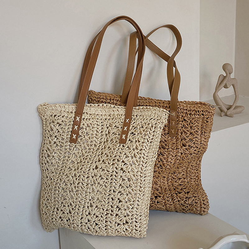 Square Hollow Straw Beach Bag  - Crochet Bag Raffia 评论和价格