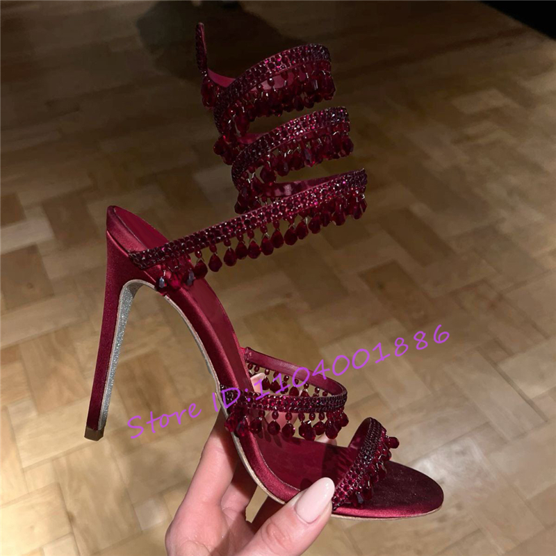 Rhinestone Snake Shape Ankle S - Sandal Strappy Heeled 评论和价格