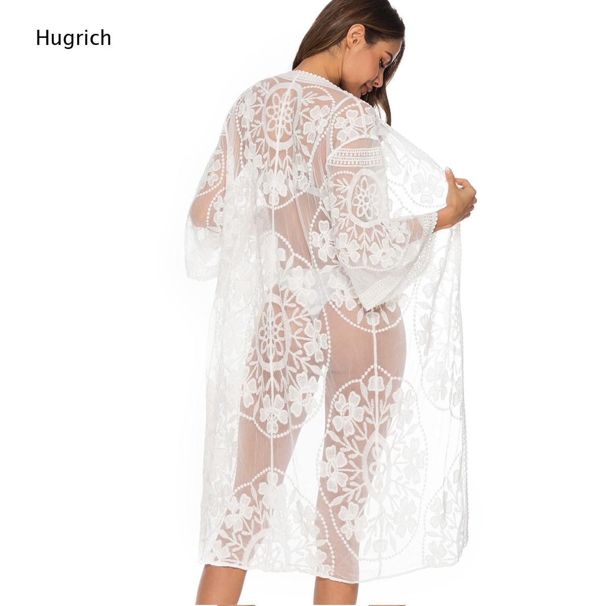 Solid White Floral Embroidery  - Kimono Sheer Floral 评论和价格