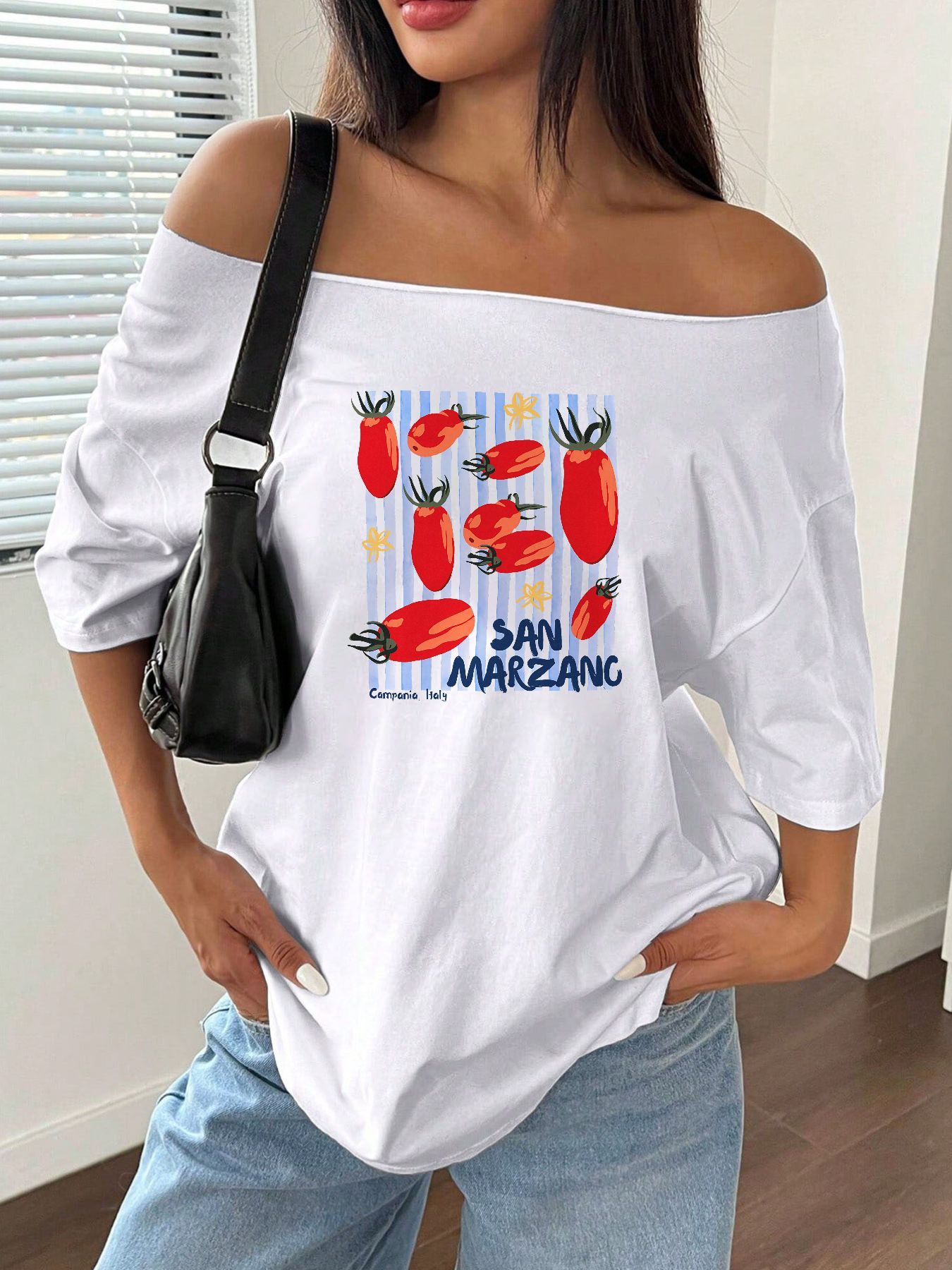100% Cotton Plus Size San Marz - Blouse Off Shoulder 评论和价格