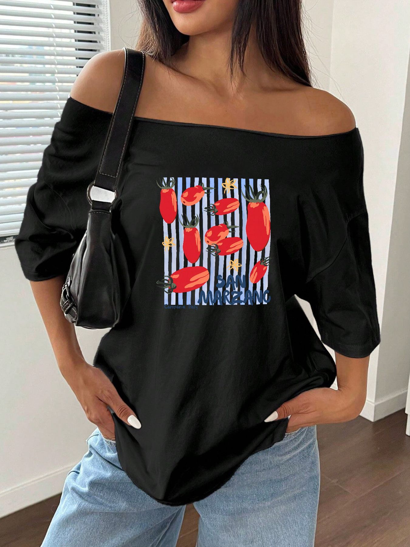 100% Cotton Plus Size San Marz - Blouse Off Shoulder 评论和价格