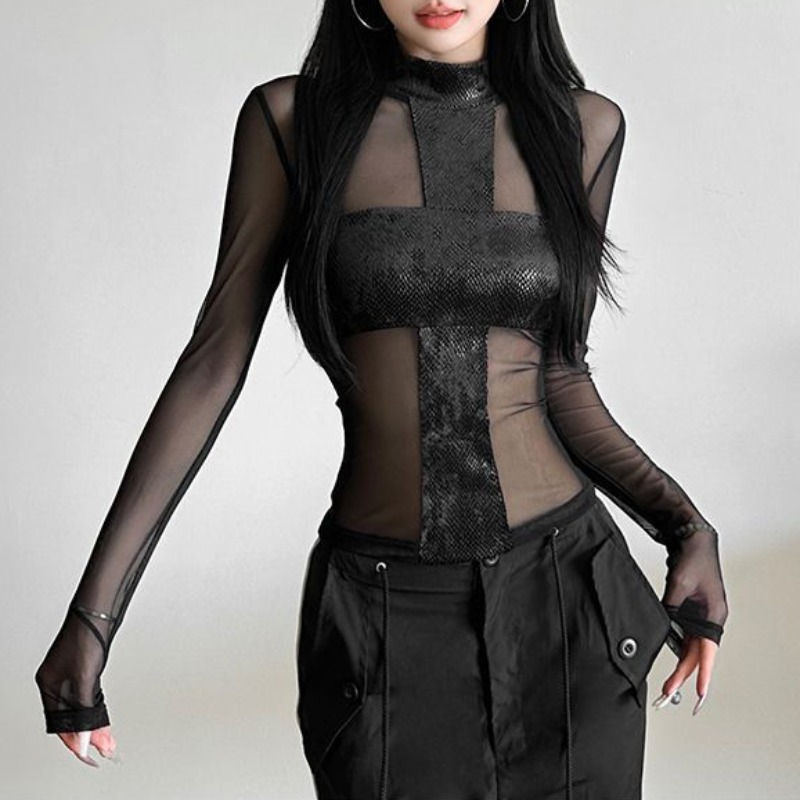 American Style Mesh Long Sleev - Blouse Off Shoulder 评论和价格