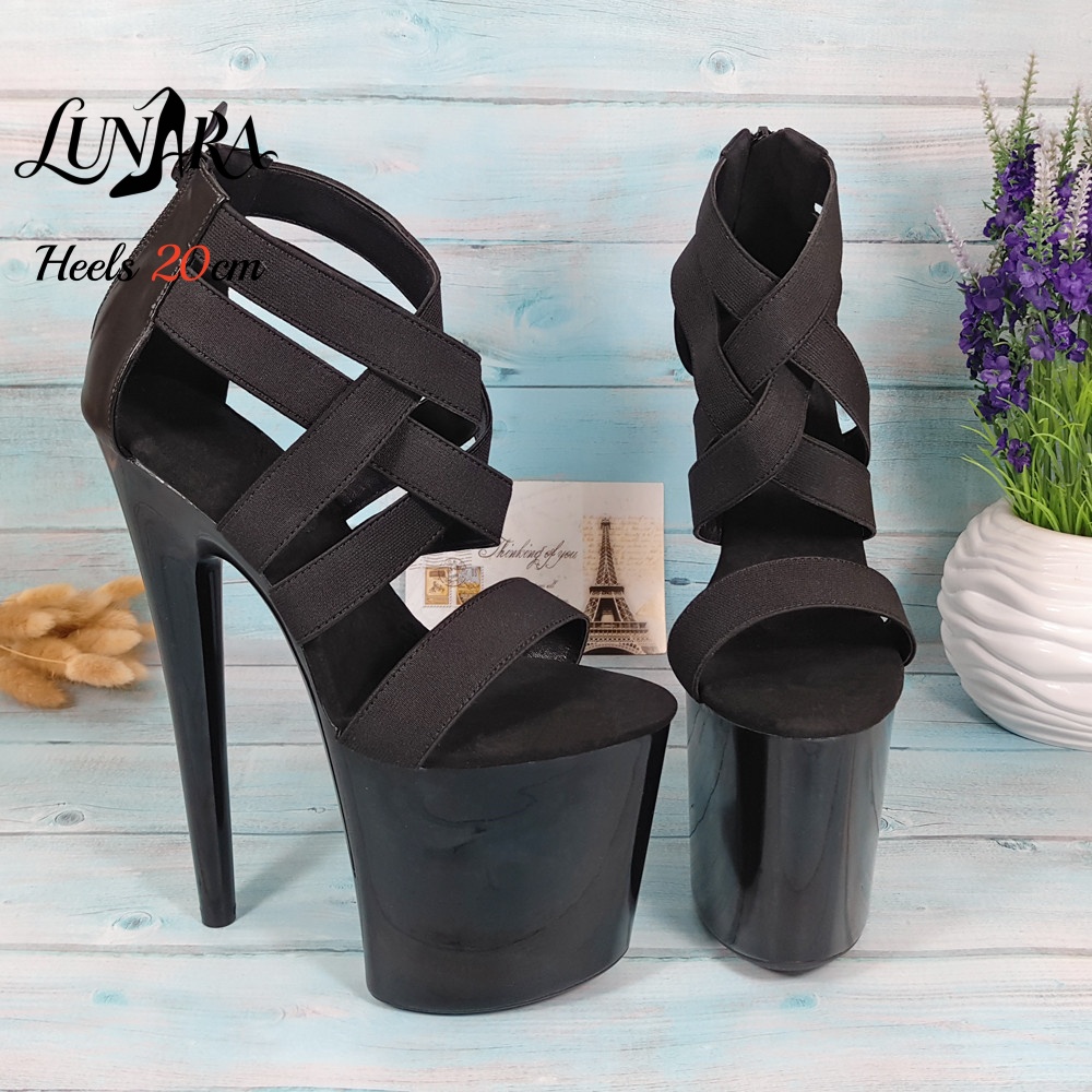 Womens 20cm/8Inch Black Strapp - Sandal Strappy Heeled 评论和价格