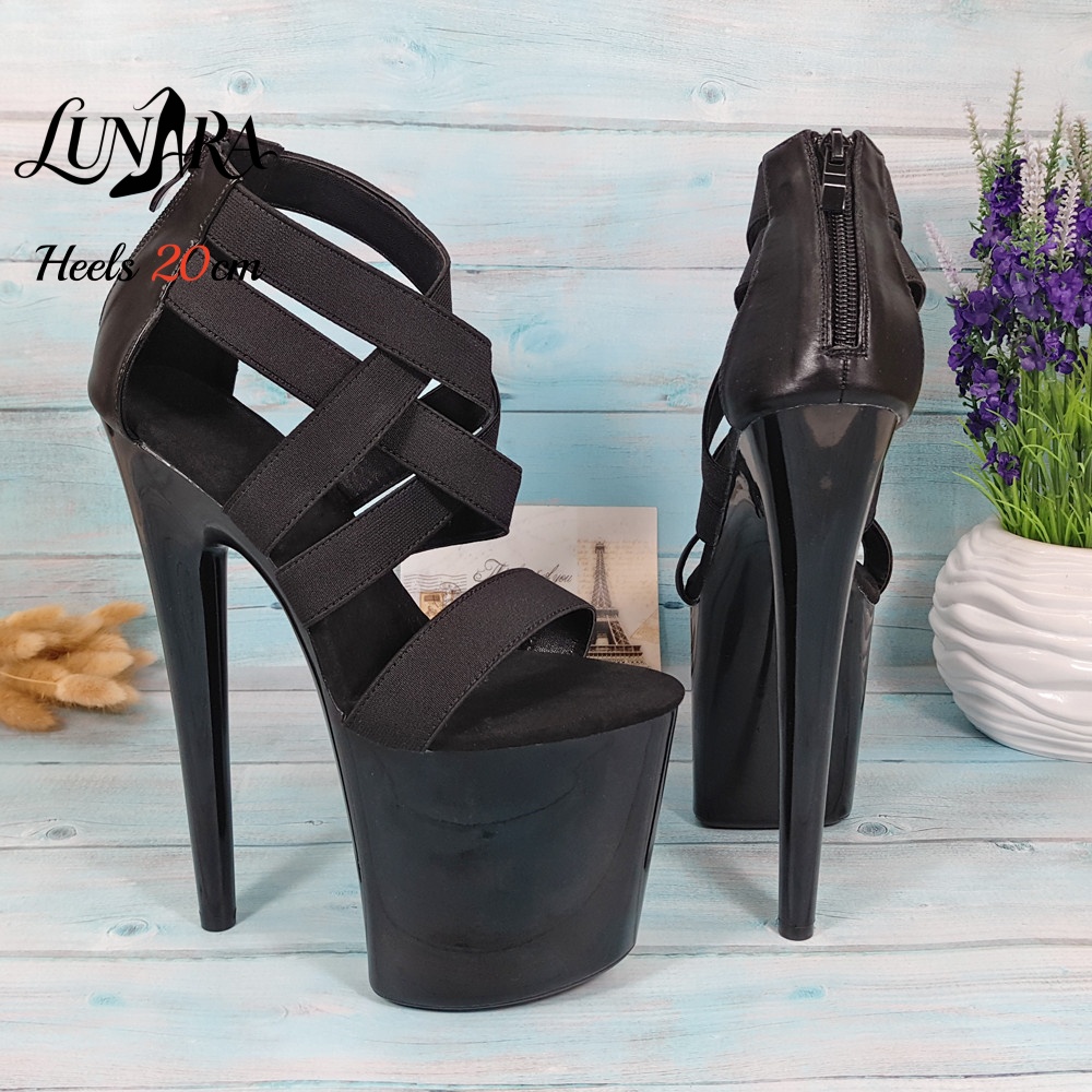 Womens 20cm/8Inch Black Strapp - Sandal Strappy Heeled 评论和价格