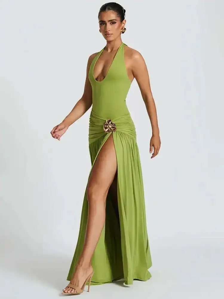 Elegant Sexy Split Backless Ma - Maxi Dress Halter 评论和价格