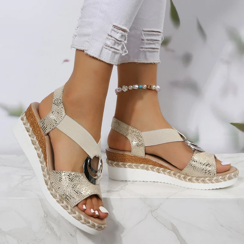 Metal Buckle Wedge Sandals for - Wedge Espadrille Women 评论和价格