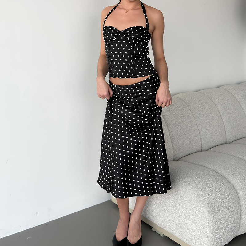 Two Piece Set Polka Dot Skirts - Crop Top Crochet 评论和价格