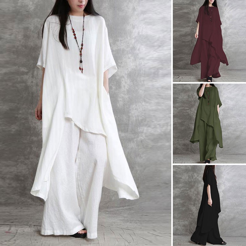 Women's Cotton Linen 2-piece S - Linen Pant Wide 评论和价格