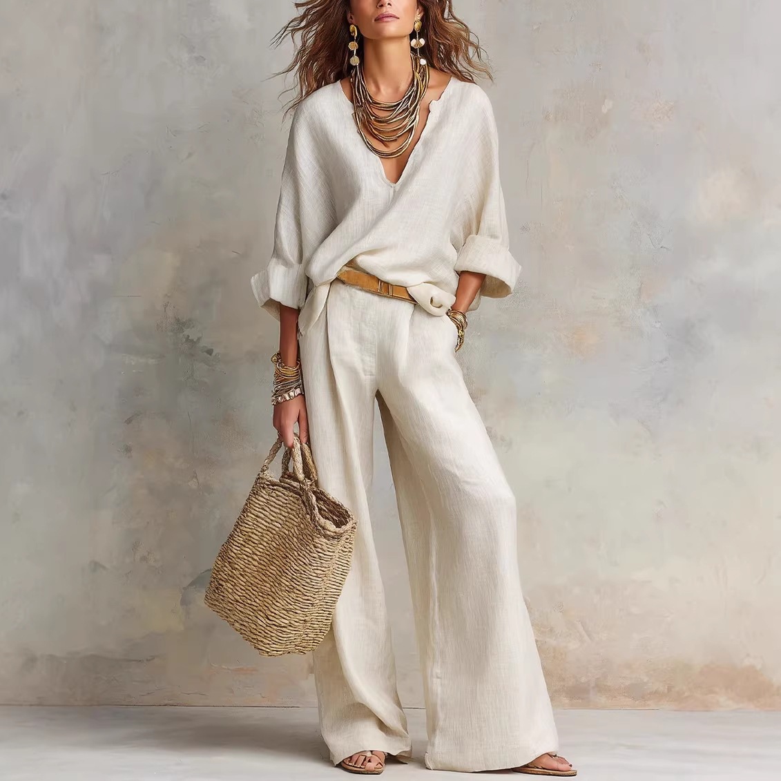 Vintage Women Simple Casual Pu - Linen Pant Wide 评论和价格