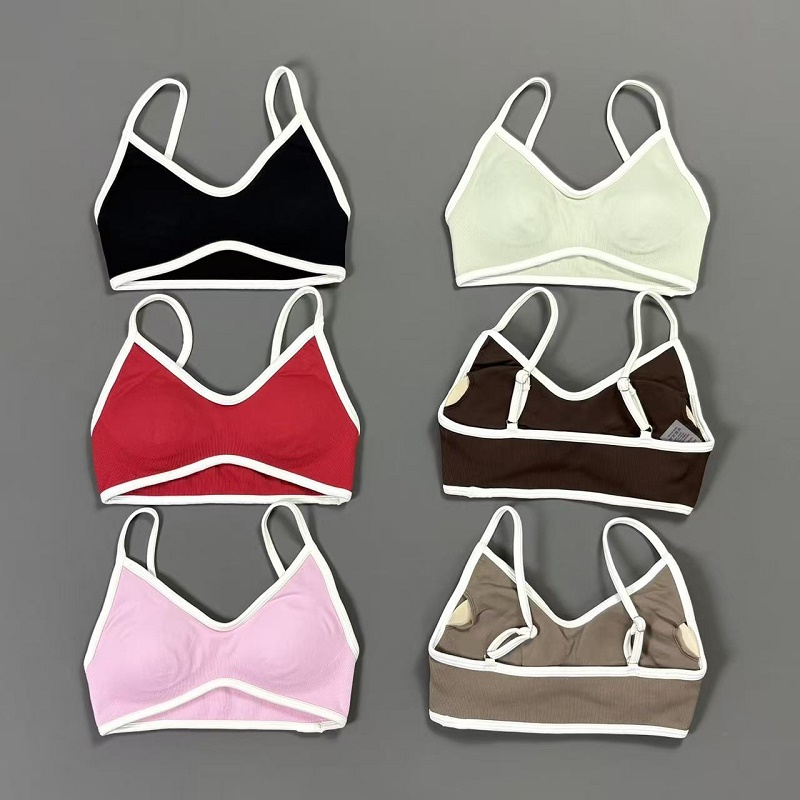Women Contrastline Yoga Bra V  - Crop Top Crochet 评论和价格