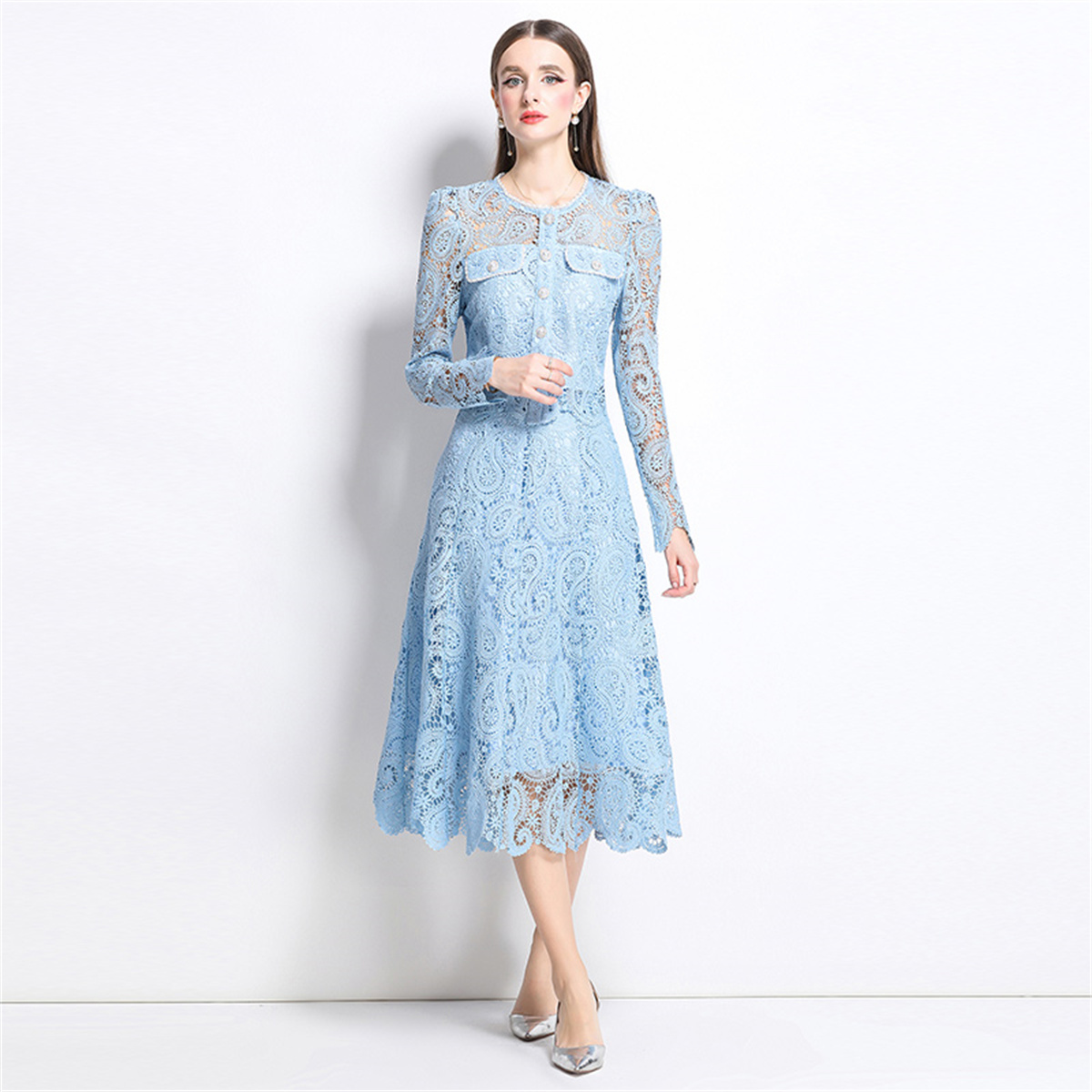 Spring Sweet Lace Flower Embro - Midi Skirt Floral 评论和价格