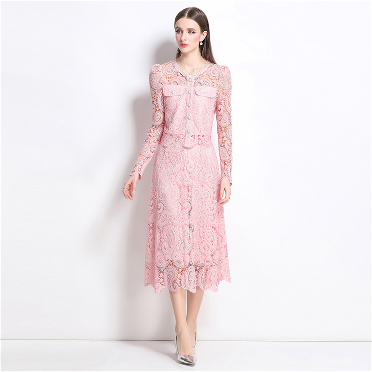 Spring Sweet Lace Flower Embro - Midi Skirt Floral 评论和价格
