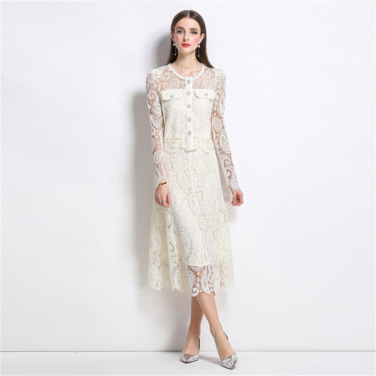 Spring Sweet Lace Flower Embro - Midi Skirt Floral 评论和价格