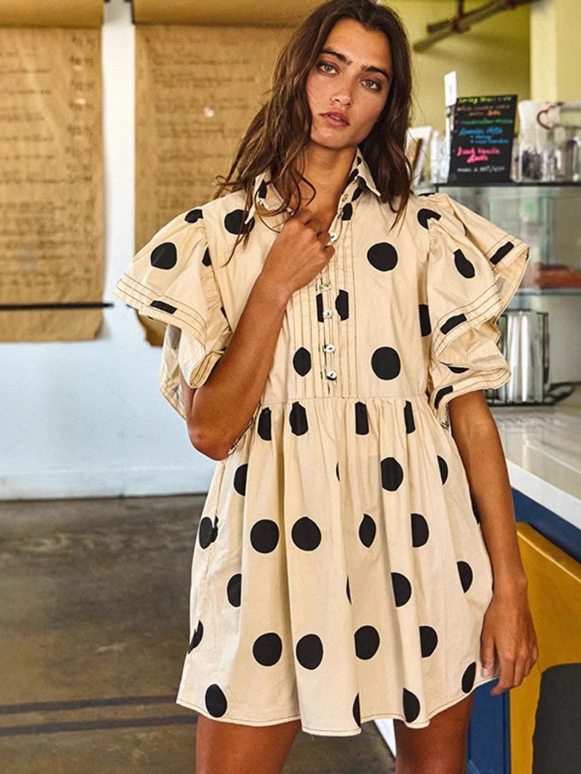 Spring Summer Polka Dot Print  - Blouse Off Shoulder 评论和价格