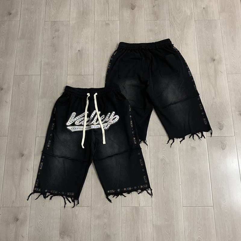 VALLEY Men Black Knee Casual S - Shorts Denim Frayed 评论和价格