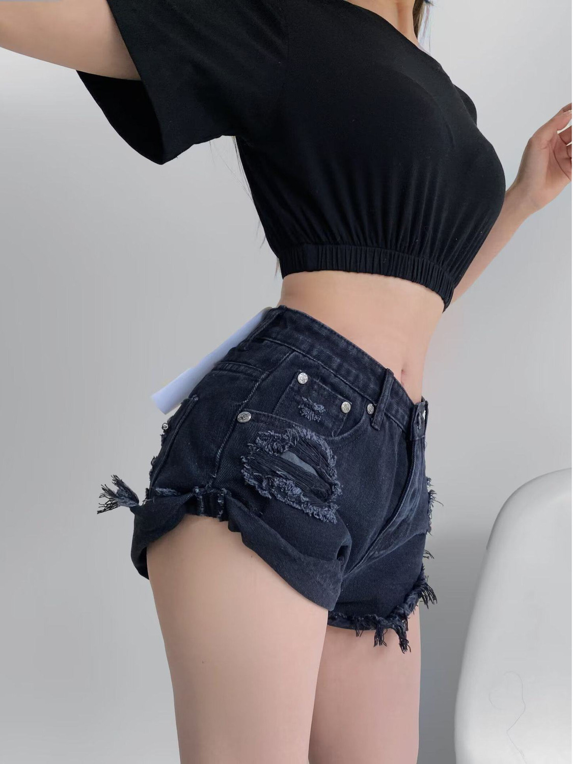 Women's Low Waist Distressed D - Shorts Denim Frayed 评论和价格