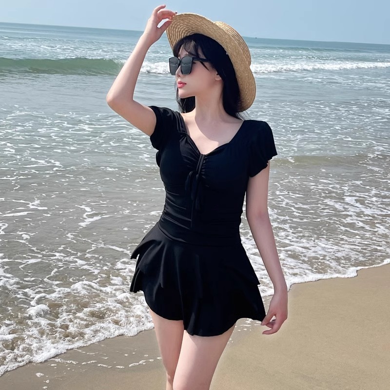 Women's Red V Neck Skirted One - Swimsuit Bikini Ruched 评论和价格