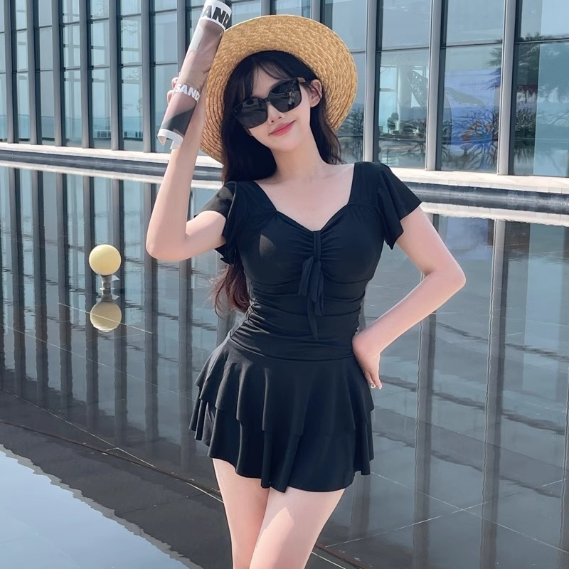 Women's Red V Neck Skirted One - Swimsuit Bikini Ruched 评论和价格