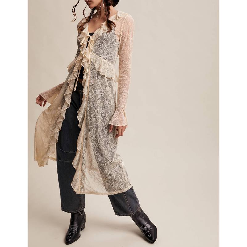 Women's Floral Lace Mesh Tie F - Kimono Sheer Floral 评论和价格
