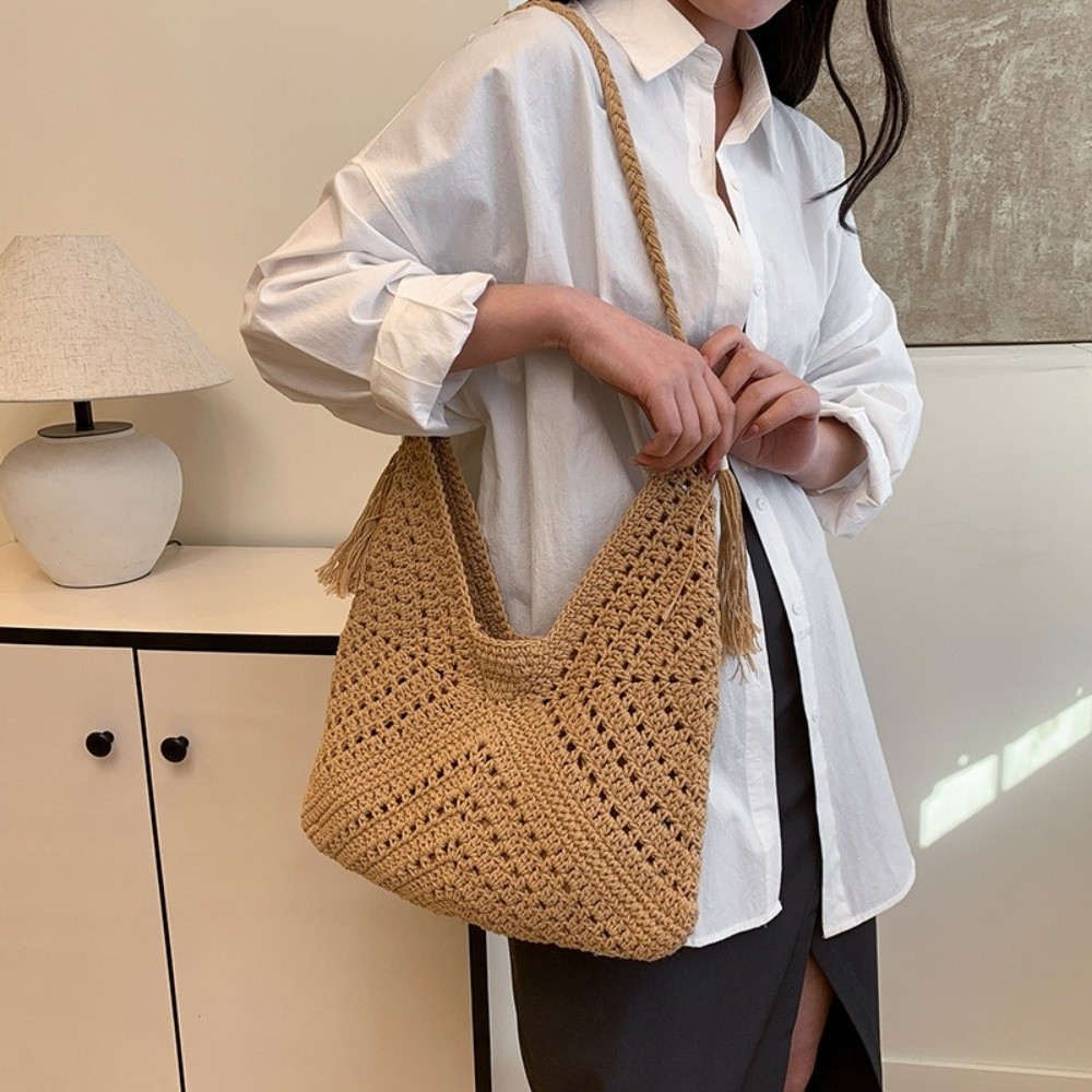 Simple Bohemian Knitted Should - Tote Bag Beach 评论和价格