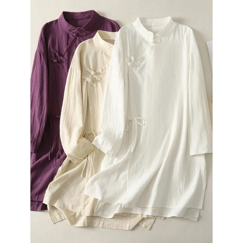 Women's Chinese Style Frog But - Linen Dress Wrap 评论和价格