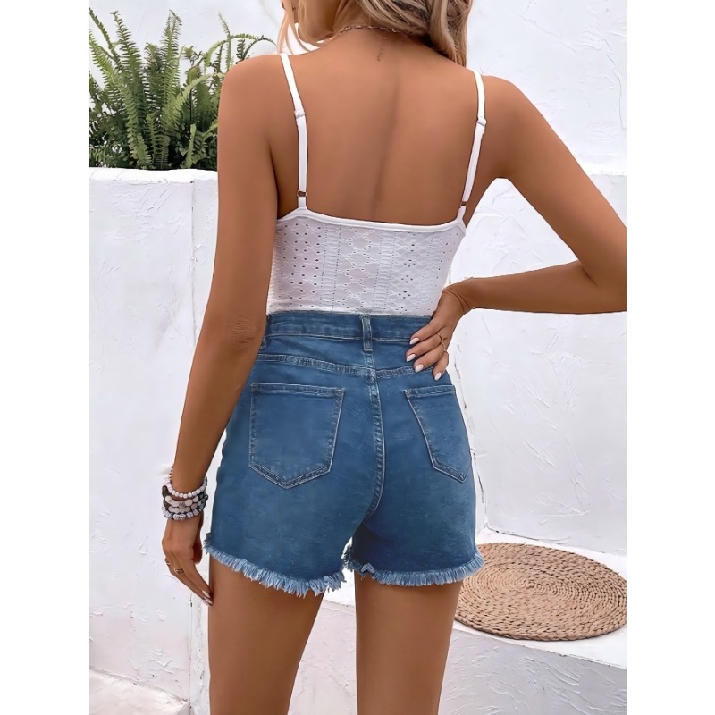 Women's High Waist Denim Short - Shorts Denim Frayed 评论和价格