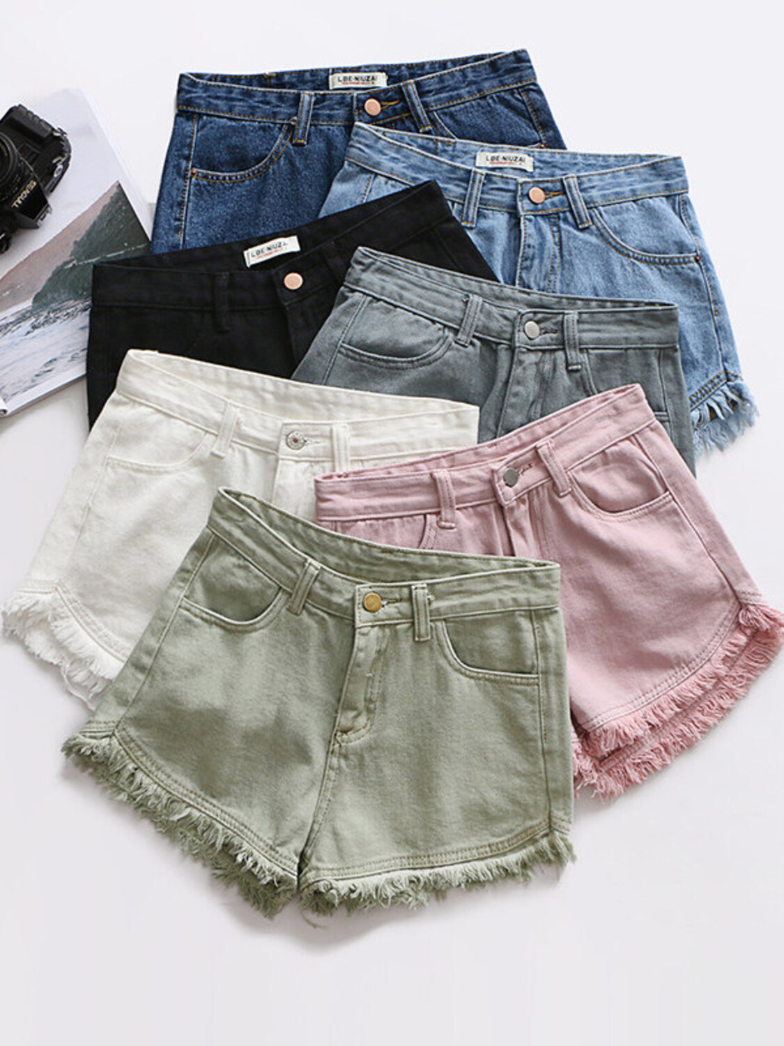Women's High Waist Denim Short - Shorts Denim Frayed 评论和价格