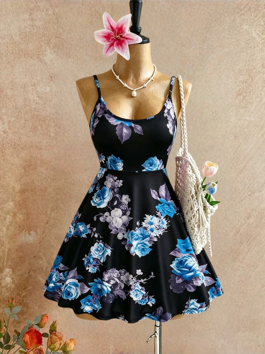 Plus Size Women Spaghetti Stra - Romper Floral Print 评论和价格