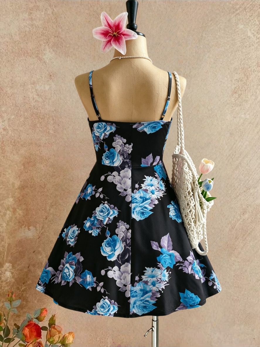 Plus Size Women Spaghetti Stra - Romper Floral Print 评论和价格